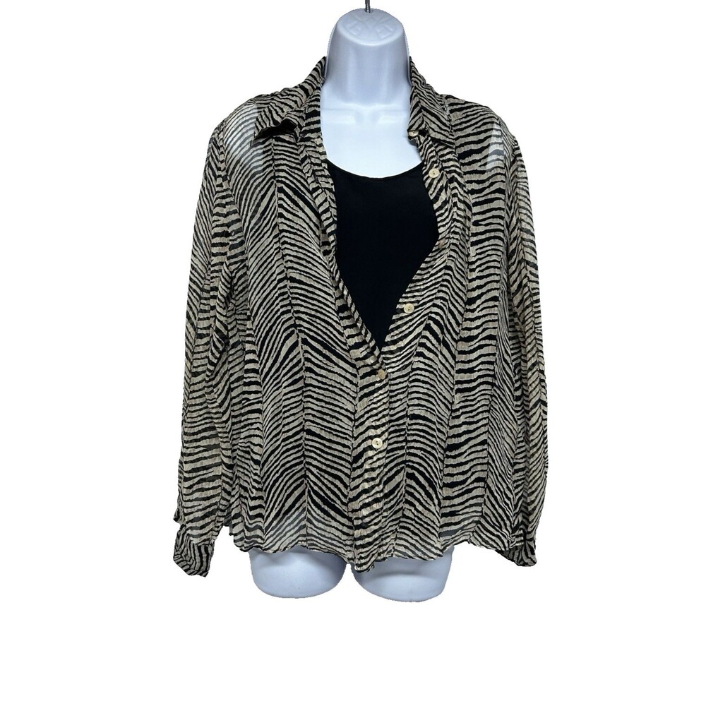 New York City Design Co Women L VTG Y2K 100% Silk 2 in 1 Button Blouse Geometric